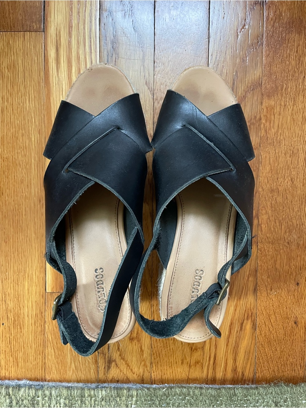 Soludos Black Crisscross Leather Espadrille Slingback Sandals